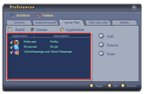 Fig 4: VCSD - Application in Ignore Filter List